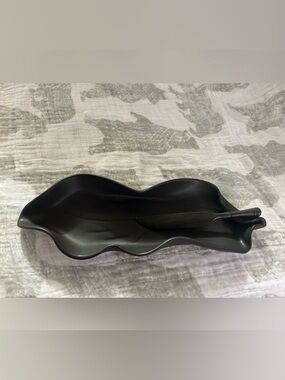 Hillborn Studio Pottery Leaf Dish with Wood Server